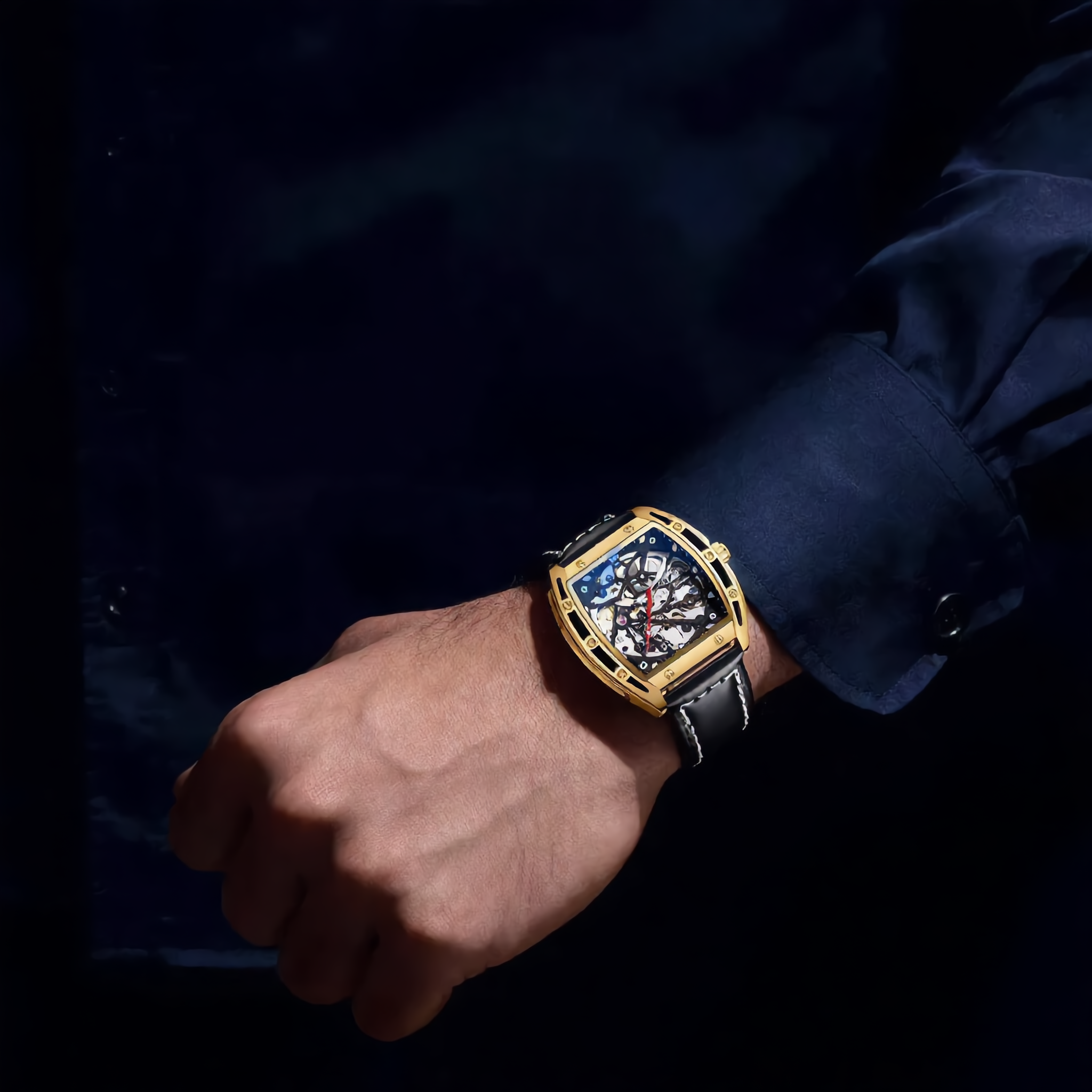 ANDALUS Men's Automatic Skeleton Watch — Tonneau Case Japanese Mechanical Movement