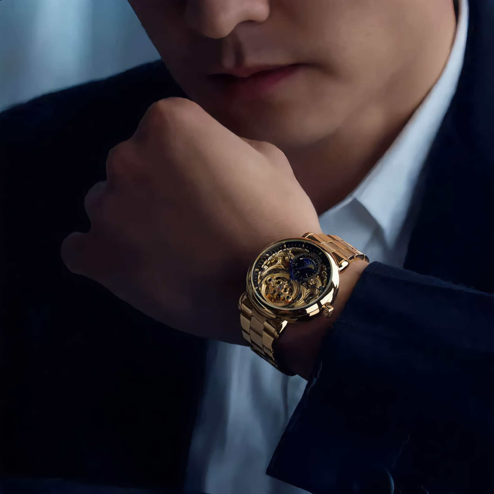 ANDALUS Tourbillon Moon Phase Watch — Automatic Mechanical Skeleton Luxury Timepiece for Men