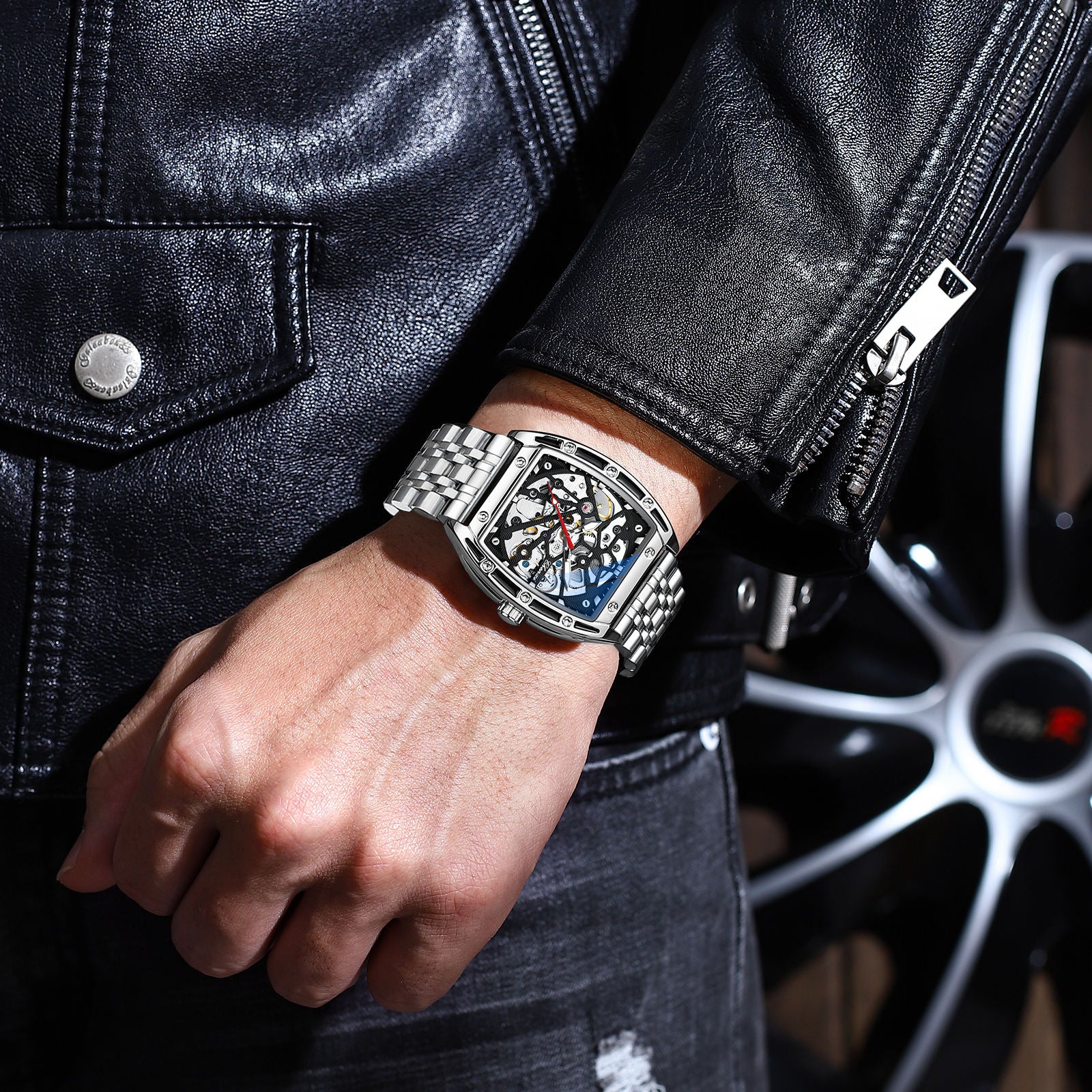 ANDALUS Men's Automatic Skeleton Watch — Tonneau Case Japanese Mechanical Movement