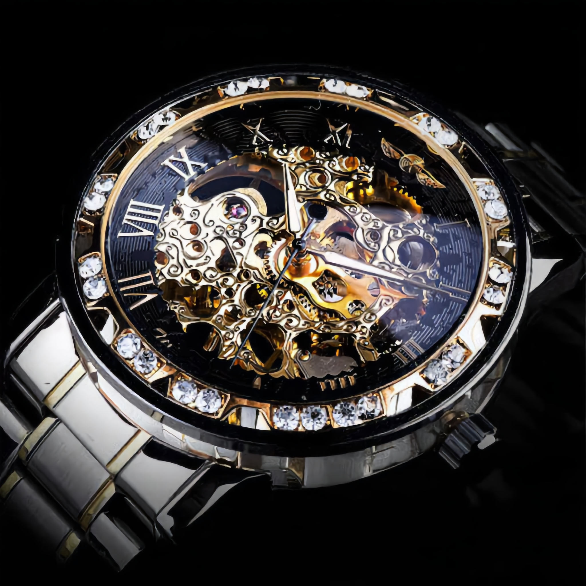 ANDALUS Men's Classic Skeleton Watch — Roman Numeral Transparent Mechanical Timepiece
