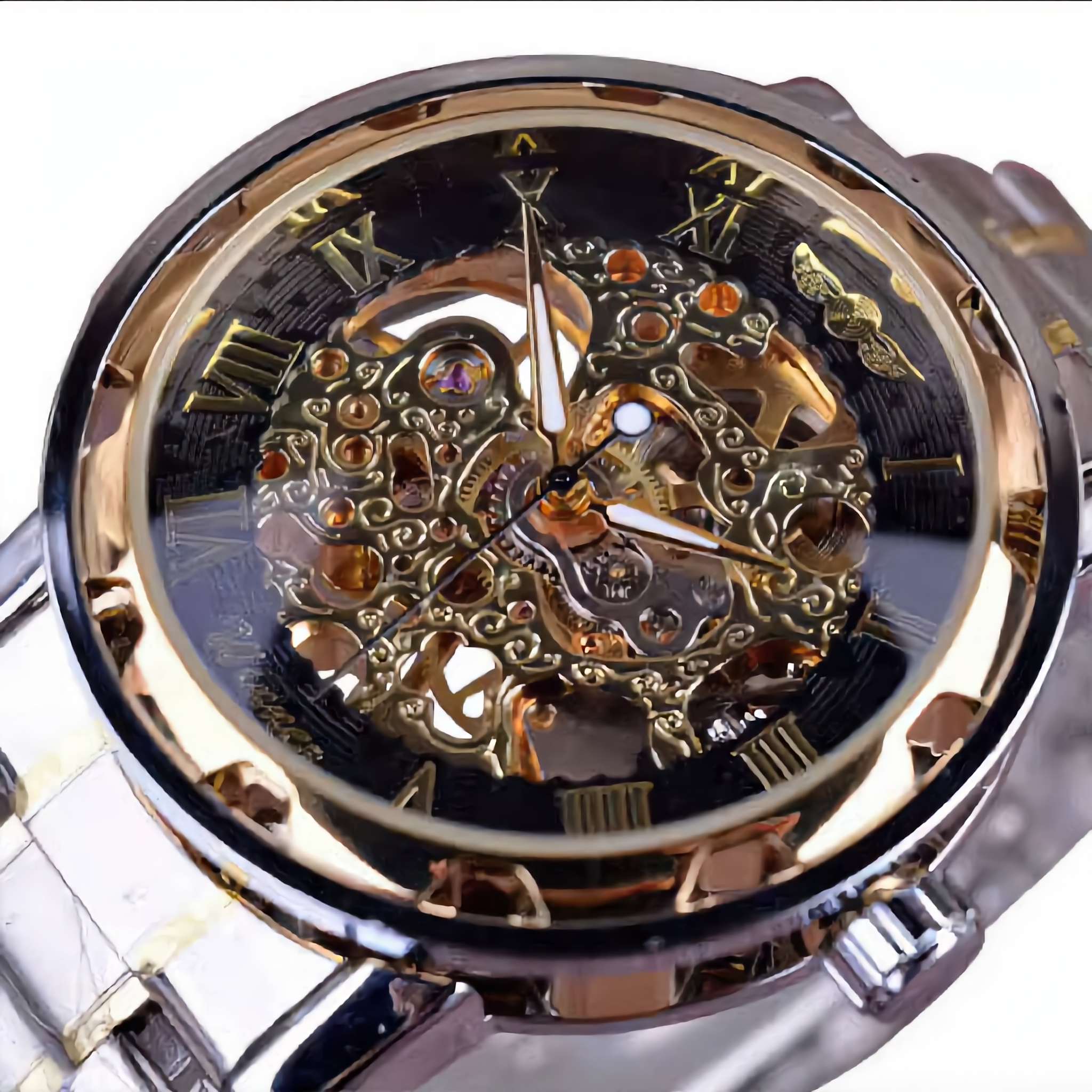 ANDALUS Men's Classic Skeleton Watch — Roman Numeral Transparent Mechanical Timepiece