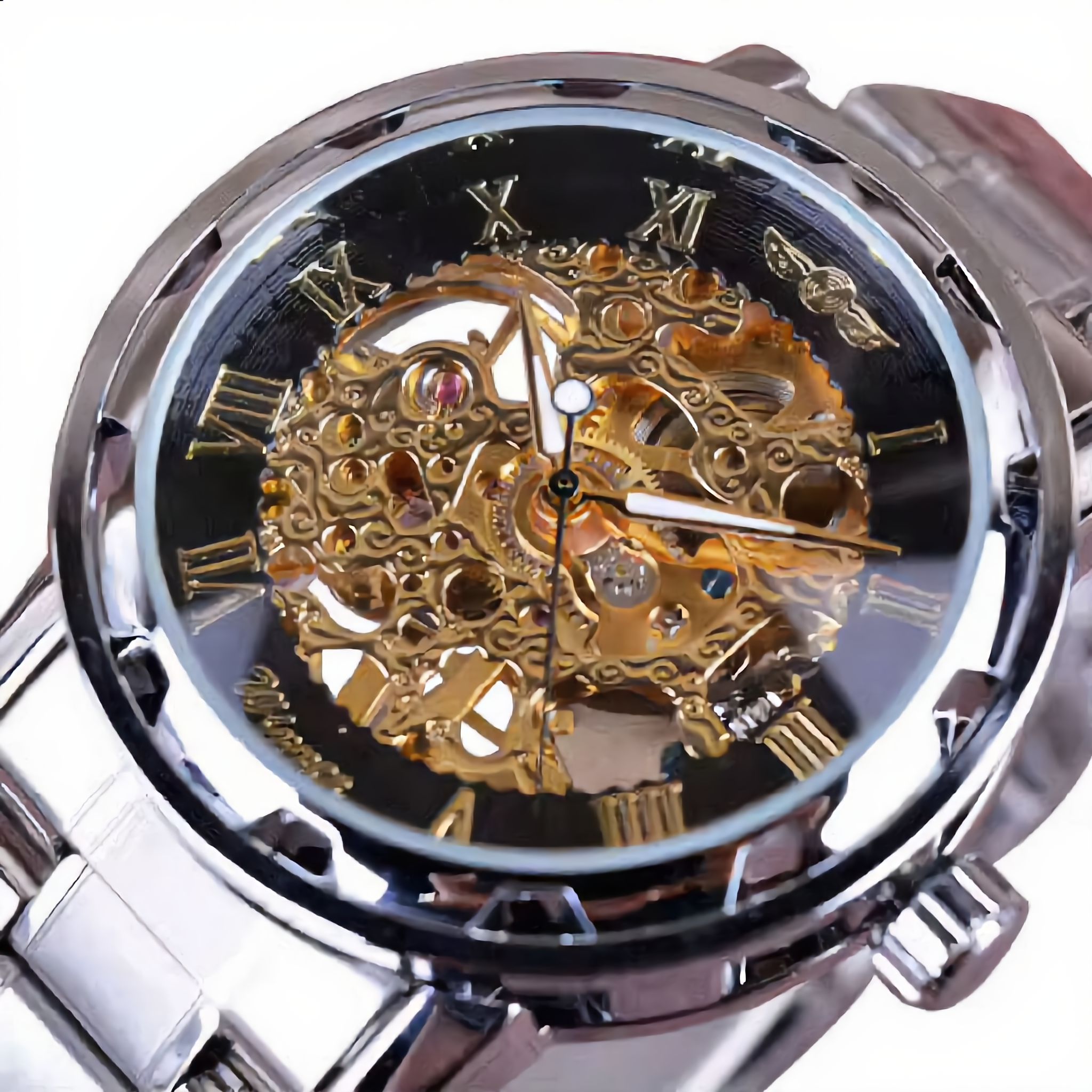 ANDALUS Men's Classic Skeleton Watch — Roman Numeral Transparent Mechanical Timepiece