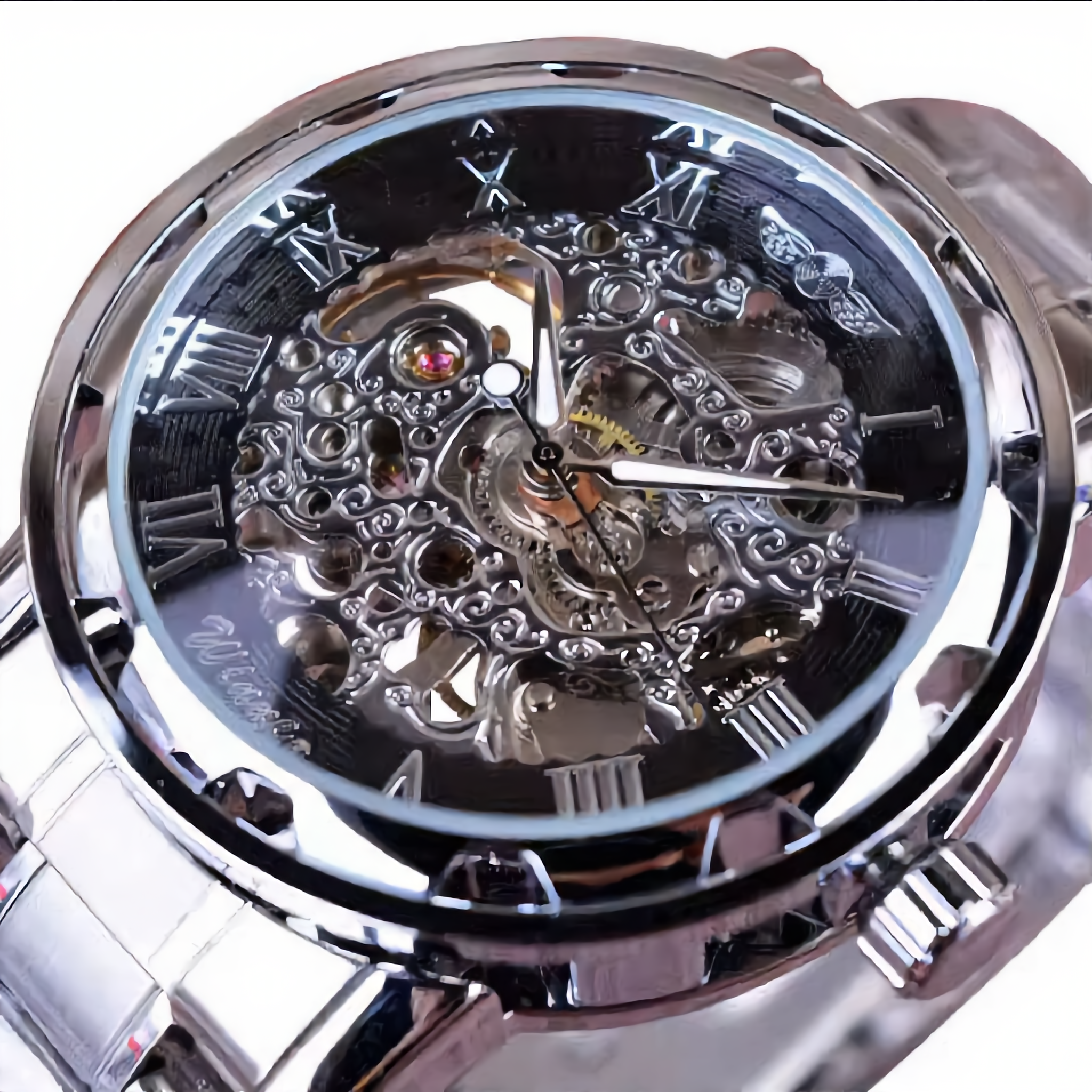 ANDALUS Men's Classic Skeleton Watch — Roman Numeral Transparent Mechanical Timepiece