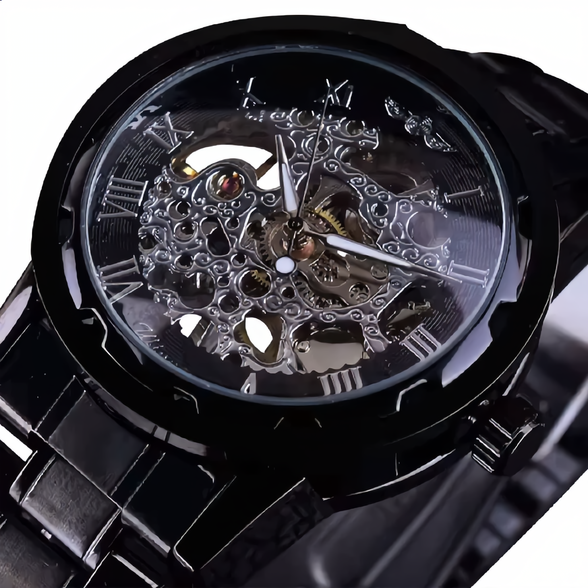 ANDALUS Men's Classic Skeleton Watch — Roman Numeral Transparent Mechanical Timepiece