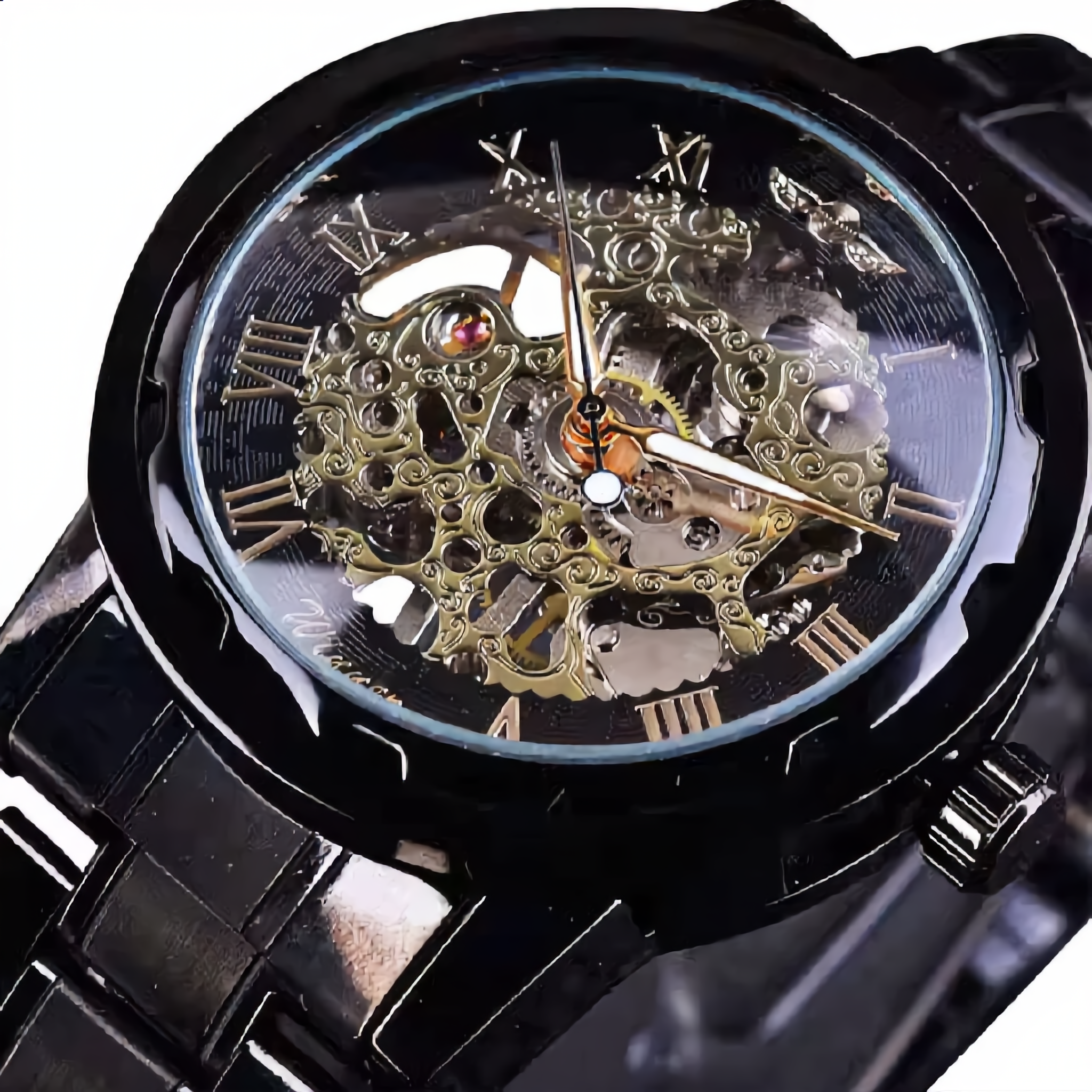 ANDALUS Men's Classic Skeleton Watch — Roman Numeral Transparent Mechanical Timepiece