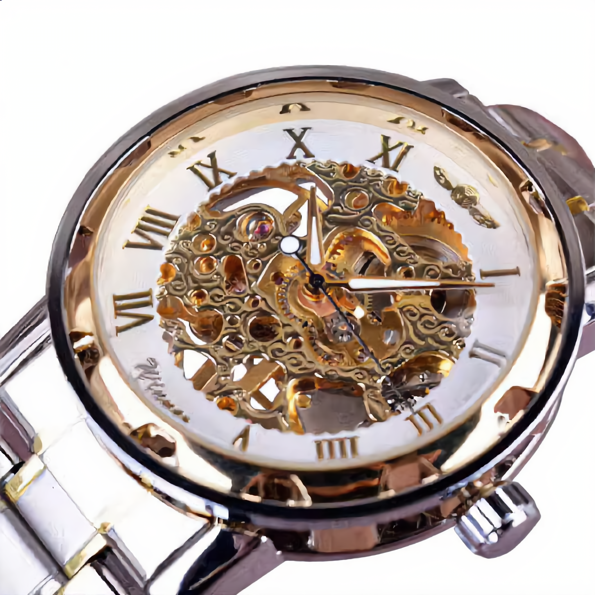 ANDALUS Men's Classic Skeleton Watch — Roman Numeral Transparent Mechanical Timepiece