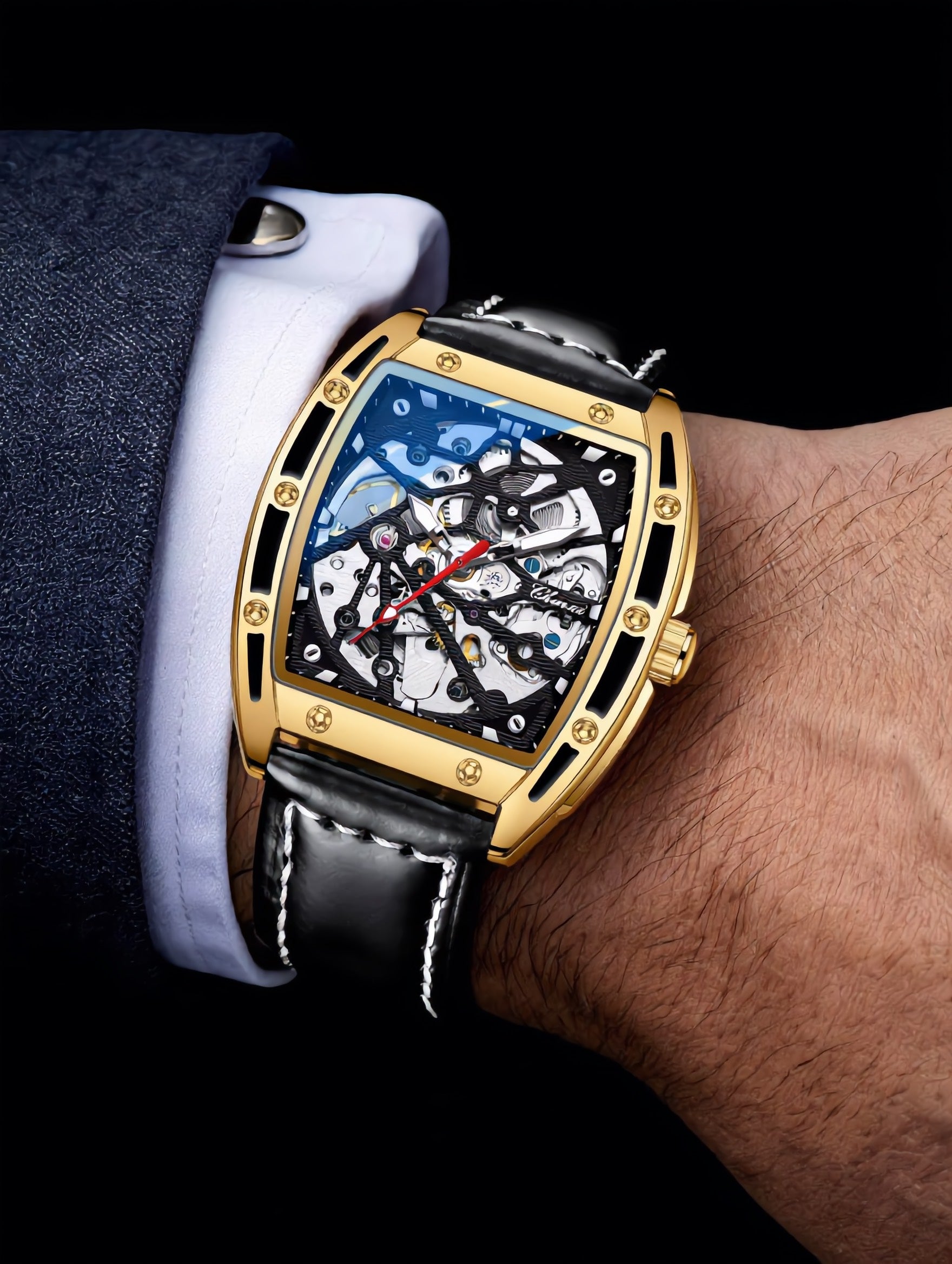 ANDALUS Men's Automatic Skeleton Watch — Tonneau Case Japanese Mechanical Movement