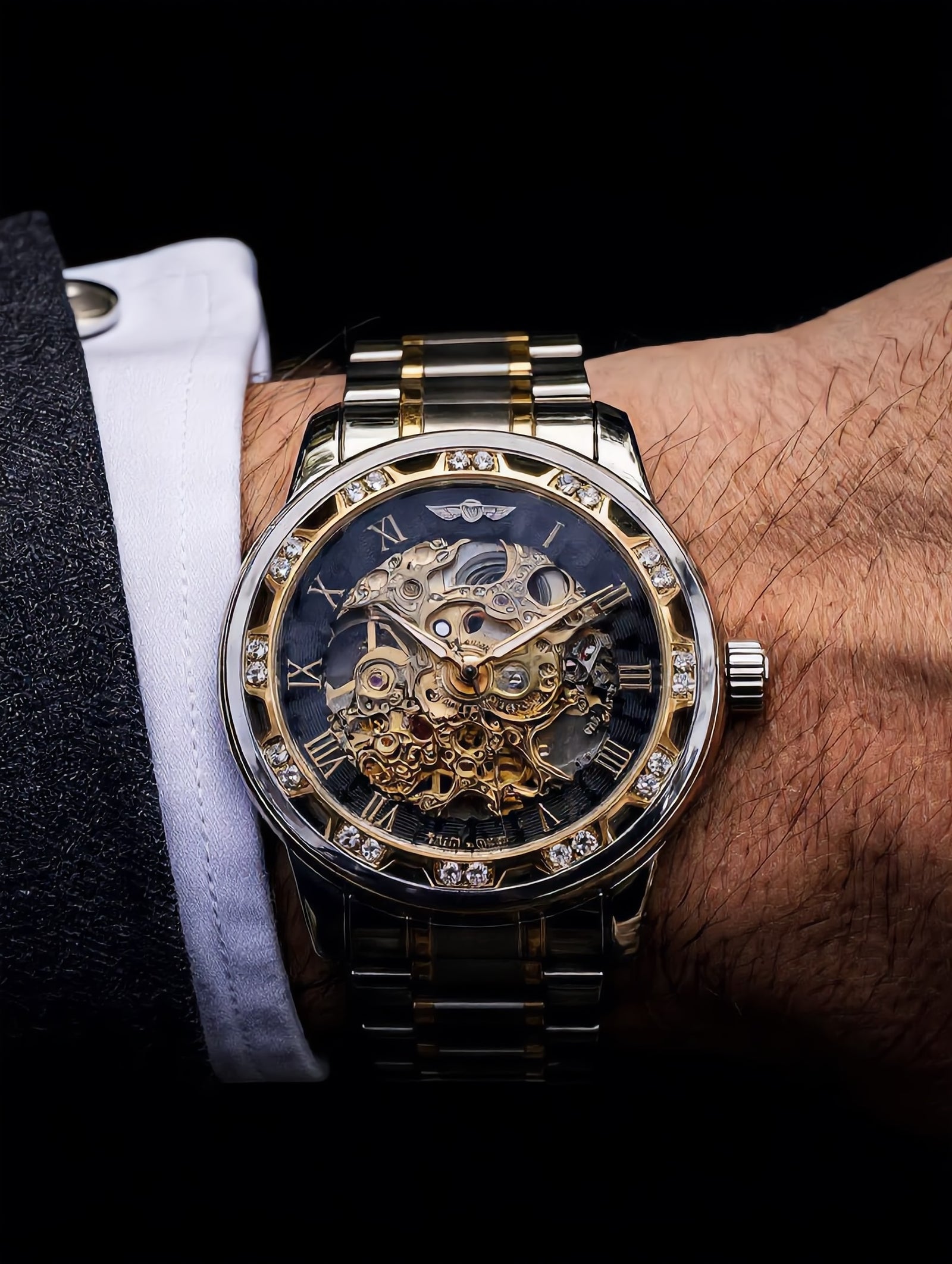 ANDALUS Men's Classic Skeleton Watch — Roman Numeral Transparent Mechanical Timepiece